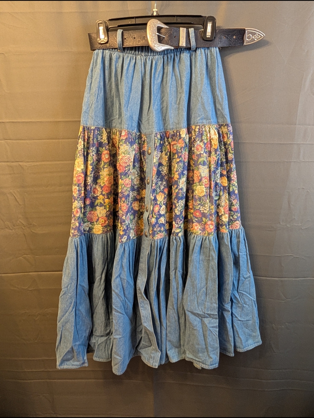 Rare Deadstock VTG Desert West Sherry Holt Southwestern Denim Maxi Skirt